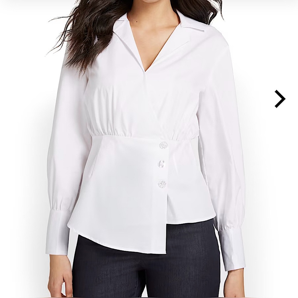 NWT New York & Co Long-Sleeve Collared Poplin Button Down Shirt (white, …